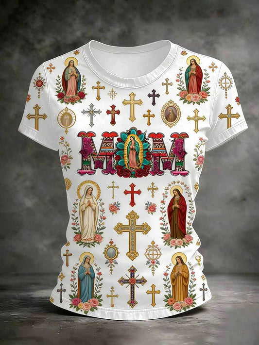 Women's Vintage Cross Print Casual T-Shirt