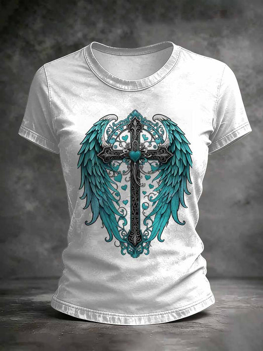 Women's Vintage Cross Print Casual T-Shirt