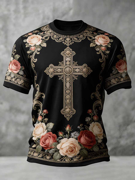 Men's Vintage Cross Print Casual T-Shirt