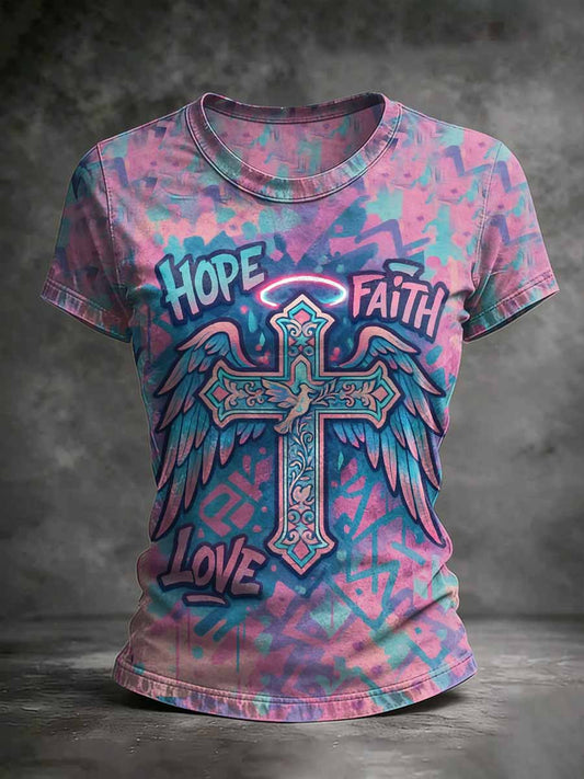 Women's Vintage Cross Print Casual T-Shirt