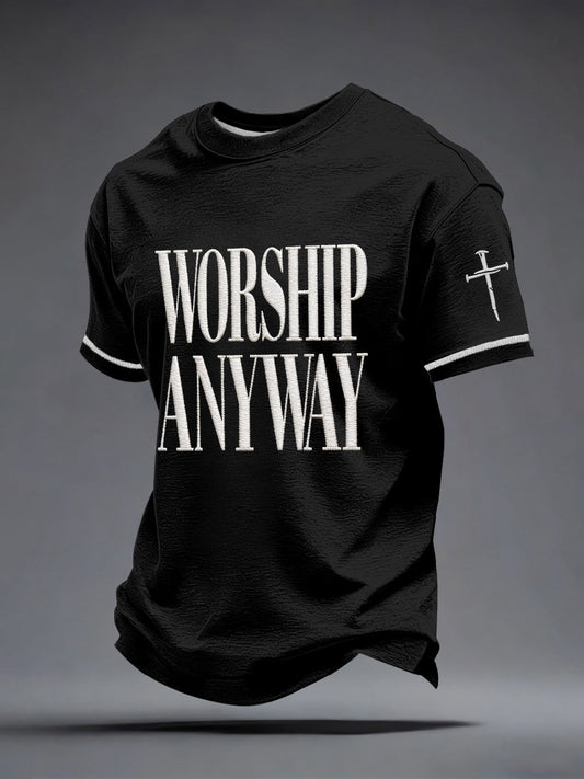 Men's Worship Anyway Embroidery Pattern T-Shirt