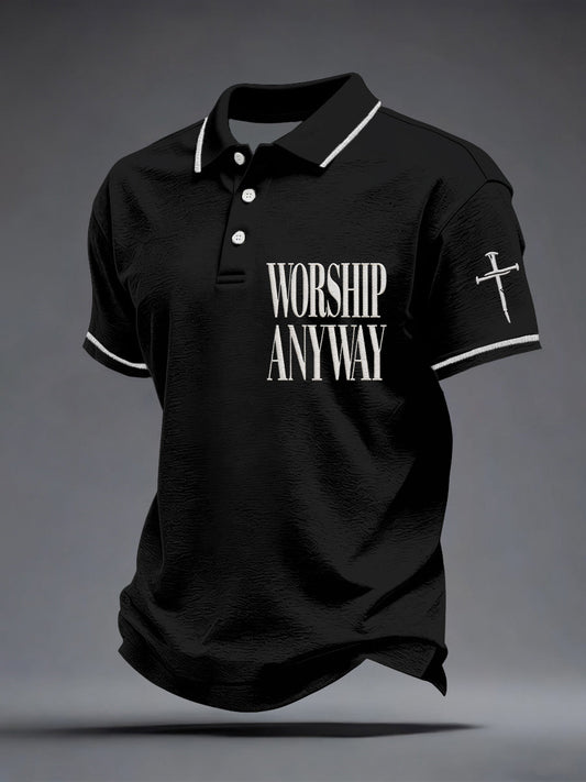Men's Worship Anyway Embroidery Pattern Polo Shirt