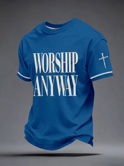 Men's Worship Anyway Embroidery Pattern T-Shirt