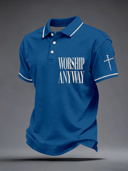 Men's Worship Anyway Embroidery Pattern Polo Shirt