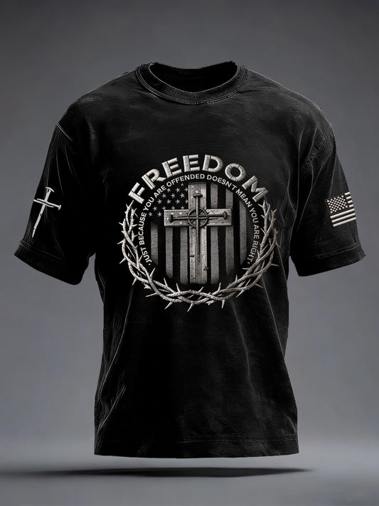 Men's Faith Freedom Embroidery Pattern T-Shirt
