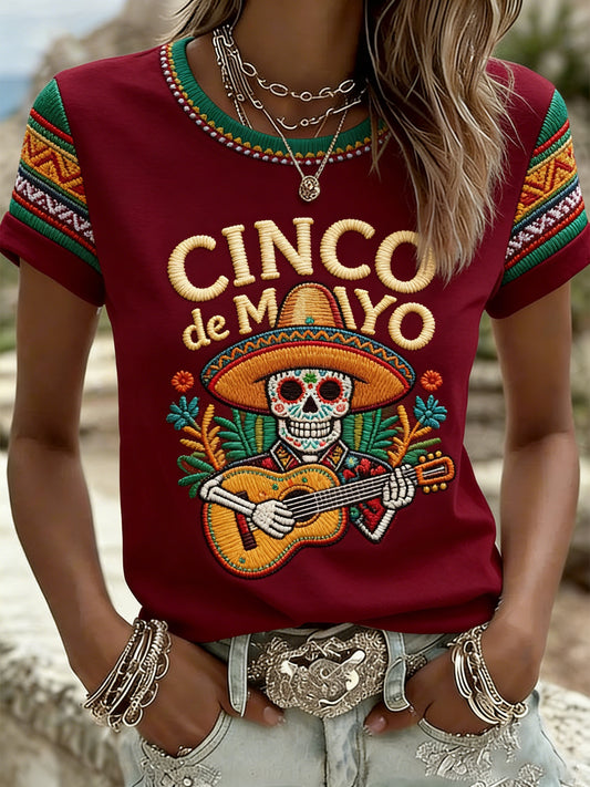 Women's Cinco De Mayo-Themed T-Shirt With Ethnic-Style Print