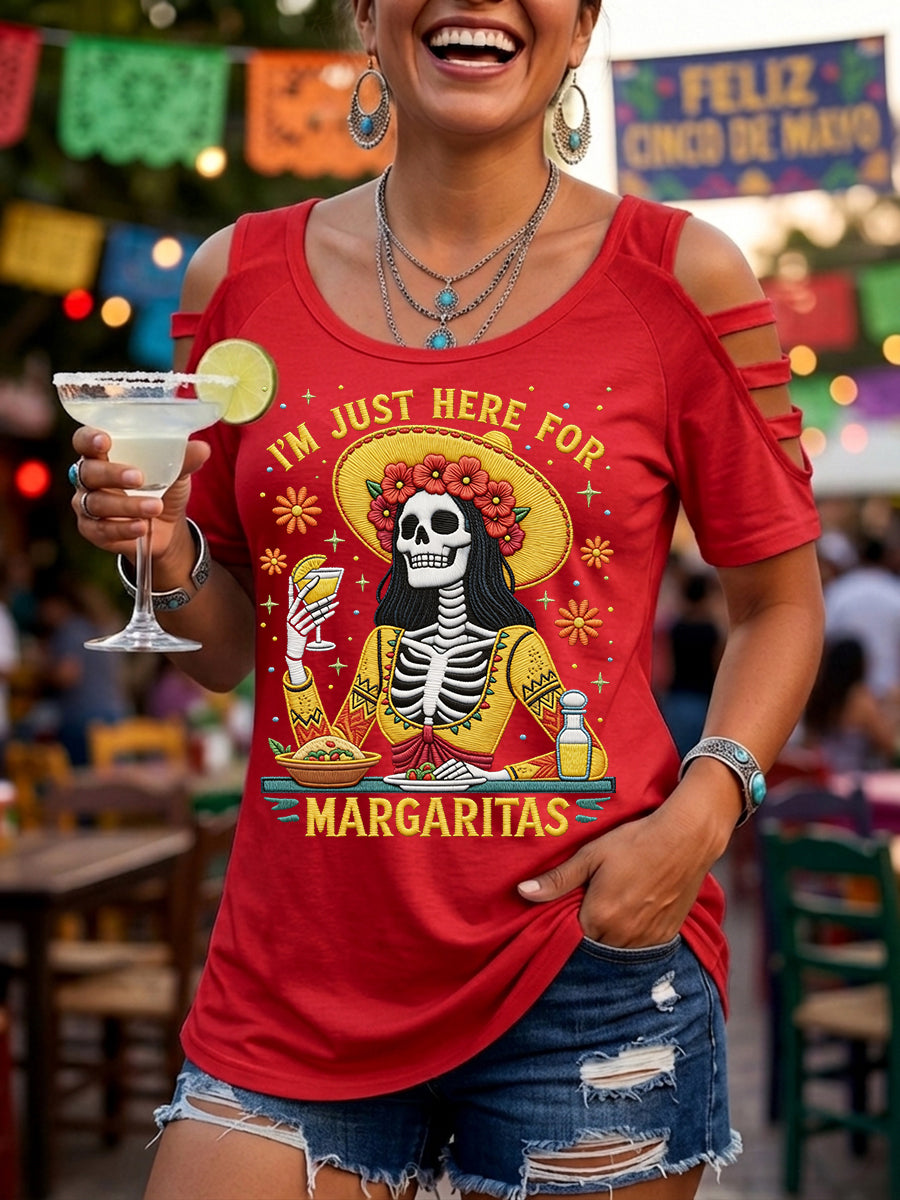 Women's Funny I'm Just Here For The Margaritas Print Casual Top