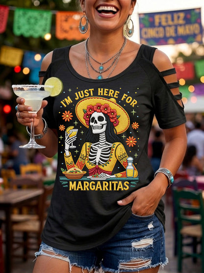 Women's Funny I'm Just Here For The Margaritas Print Casual Top