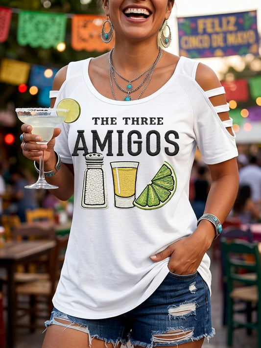 Women's Funny Cinco de Mayo The Three Amigos Salt Tequila Lemon Print Casual Top