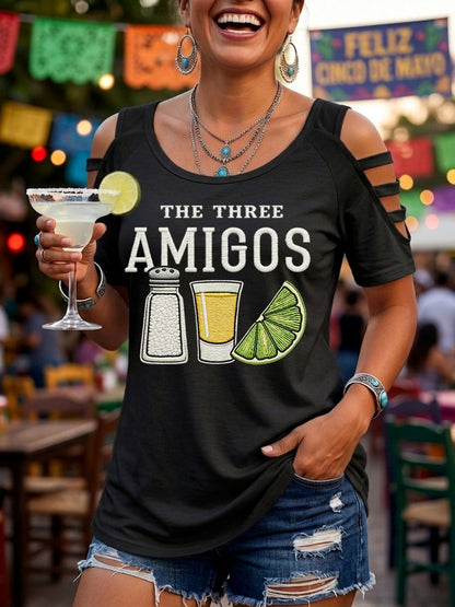 Women's Funny Cinco de Mayo The Three Amigos Salt Tequila Lemon Print Casual Top
