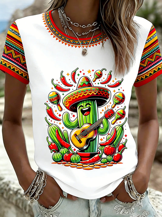 Women's Cinco De Mayo-Themed T-Shirt With Ethnic-Style Print