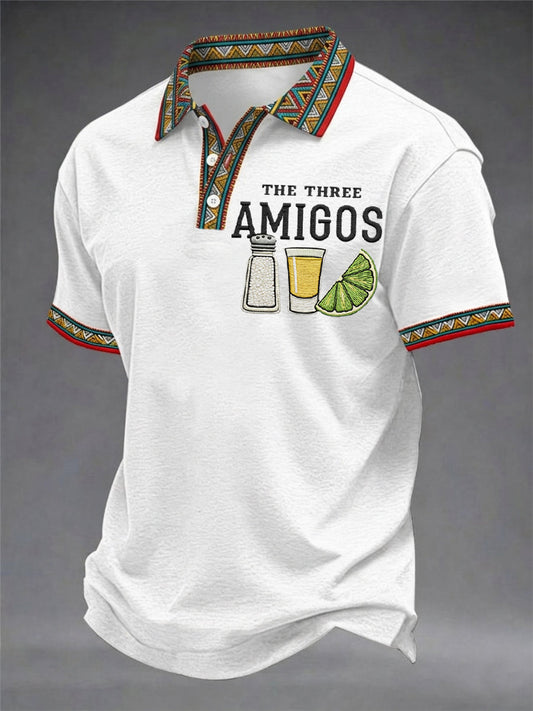 Men's Funny Cinco de Mayo The Three Amigos Salt Tequila Lemon Print Casual Polo