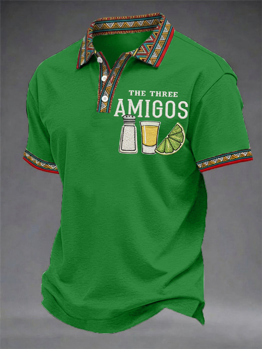 Men's Funny Cinco de Mayo The Three Amigos Salt Tequila Lemon Print Casual Polo