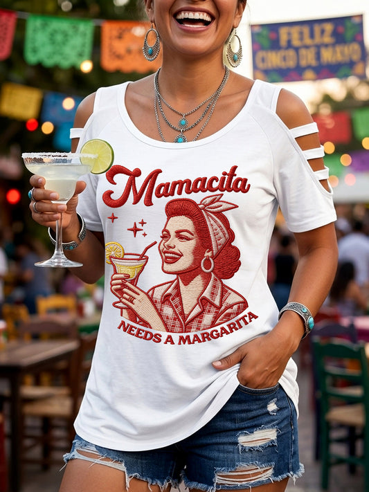 Women's Funny Mamacita Needs A Margarita Cinco de Mayo Print Casual Top