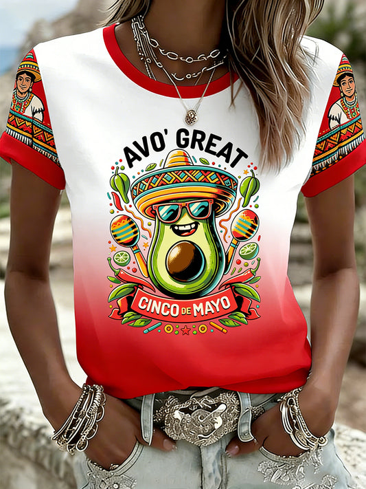 Women's Cinco De Mayo-Themed T-Shirt With Ethnic-Style Print