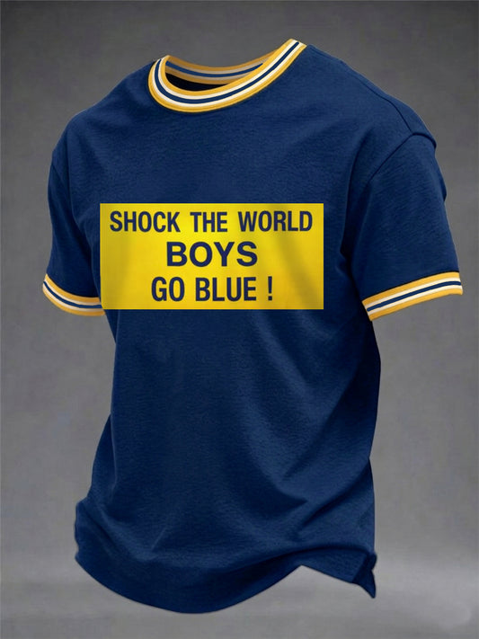 Men's Shock the World Boys Go Blue! Celebrate 2026 College Basketball Champions Print Casual Tee