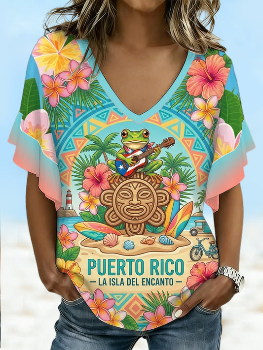 Women's Puerto Rico Print Vacation Shirt