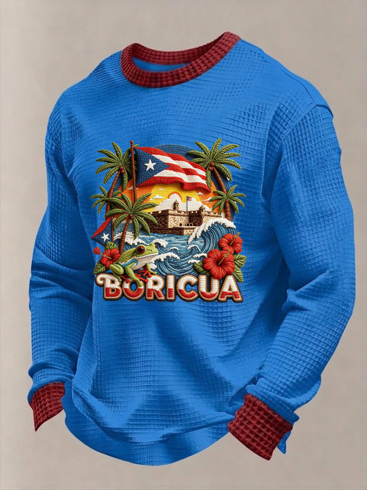 Men's Puerto Rico Printed Waffle Long Sleeve Sweatshirt