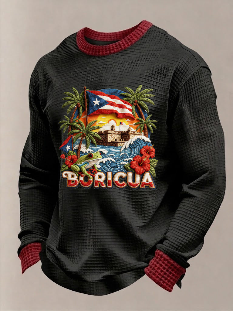 Men's Puerto Rico Printed Waffle Long Sleeve Sweatshirt