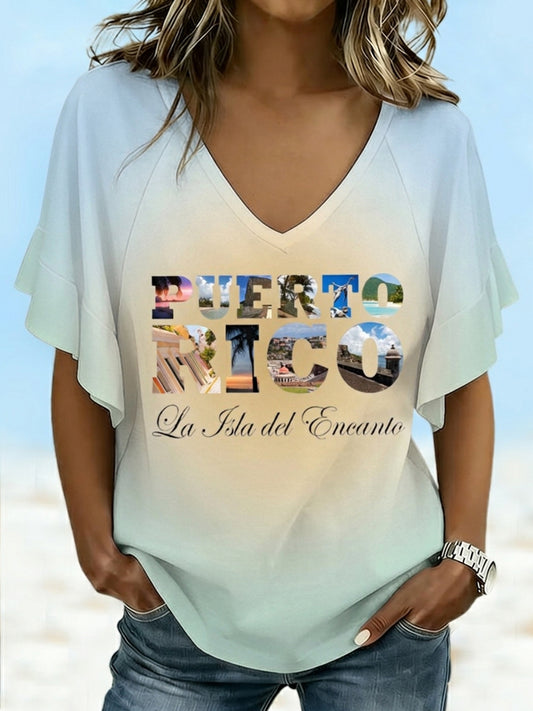 Women's Puerto Rico Print Vacation Shirt