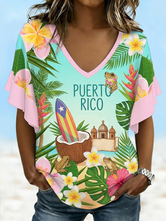 Women's Puerto Rico Print Vacation Shirt