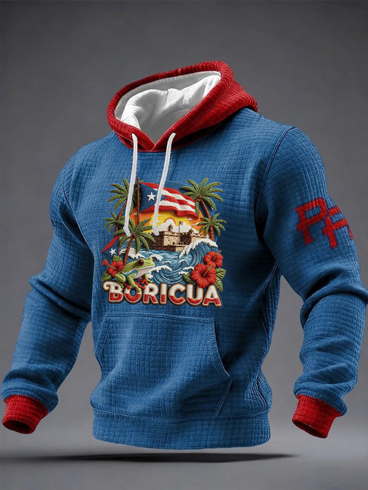 Men's Puerto Rico Printed Checkered Cotton Hoodie