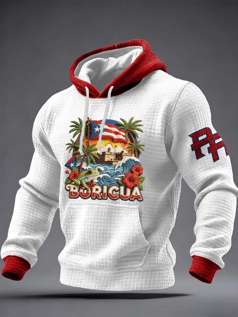Men's Puerto Rico Printed Checkered Cotton Hoodie