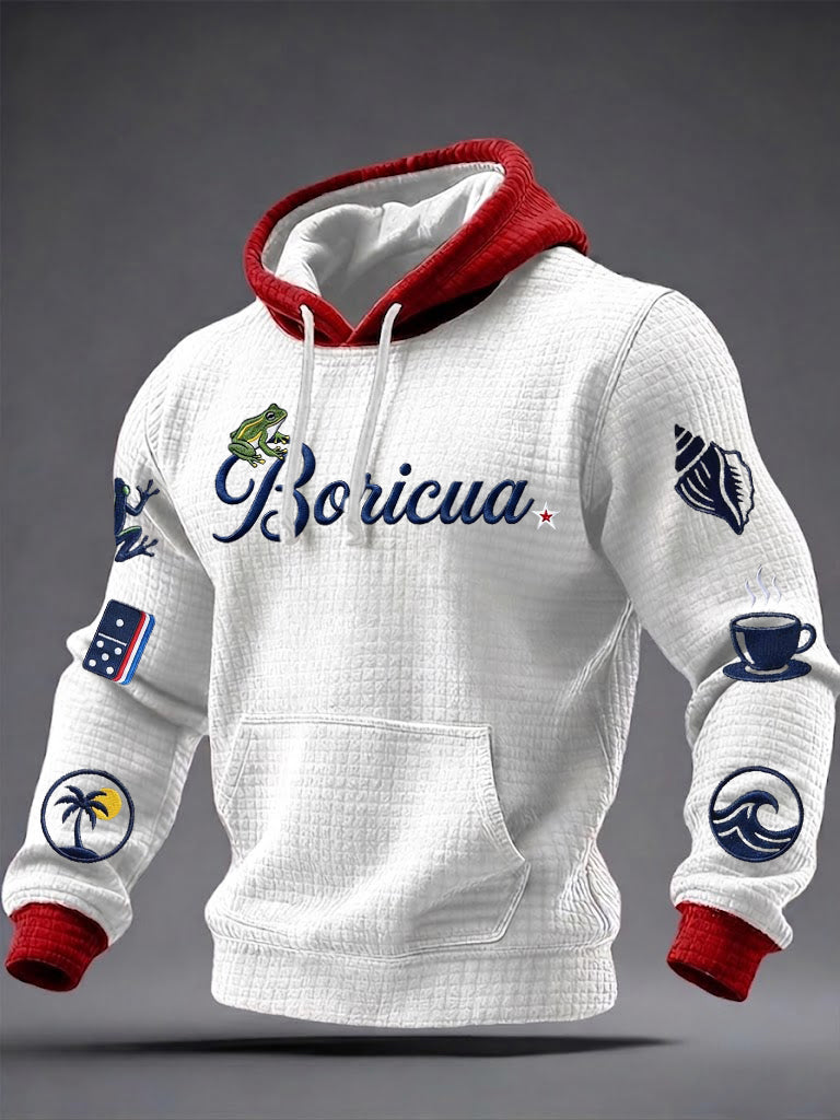 Men's Puerto Rico Printed Checkered Cotton Hoodie