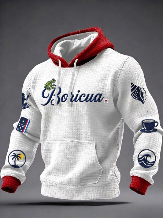 Men's Puerto Rico Printed Checkered Cotton Hoodie