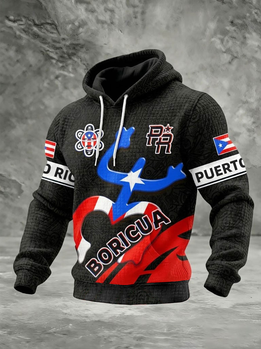 Men's Puerto Rico Printed Checkered Cotton Hoodie